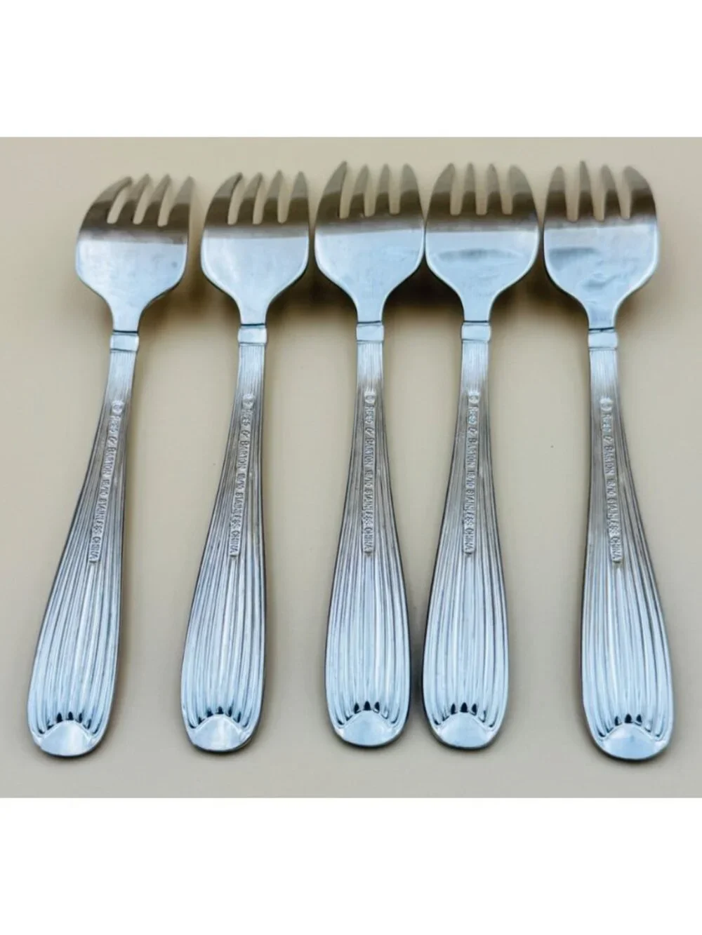 5 Reed & Barton FLUTED SCROLL Salad Forks Stainless Steel 7.25